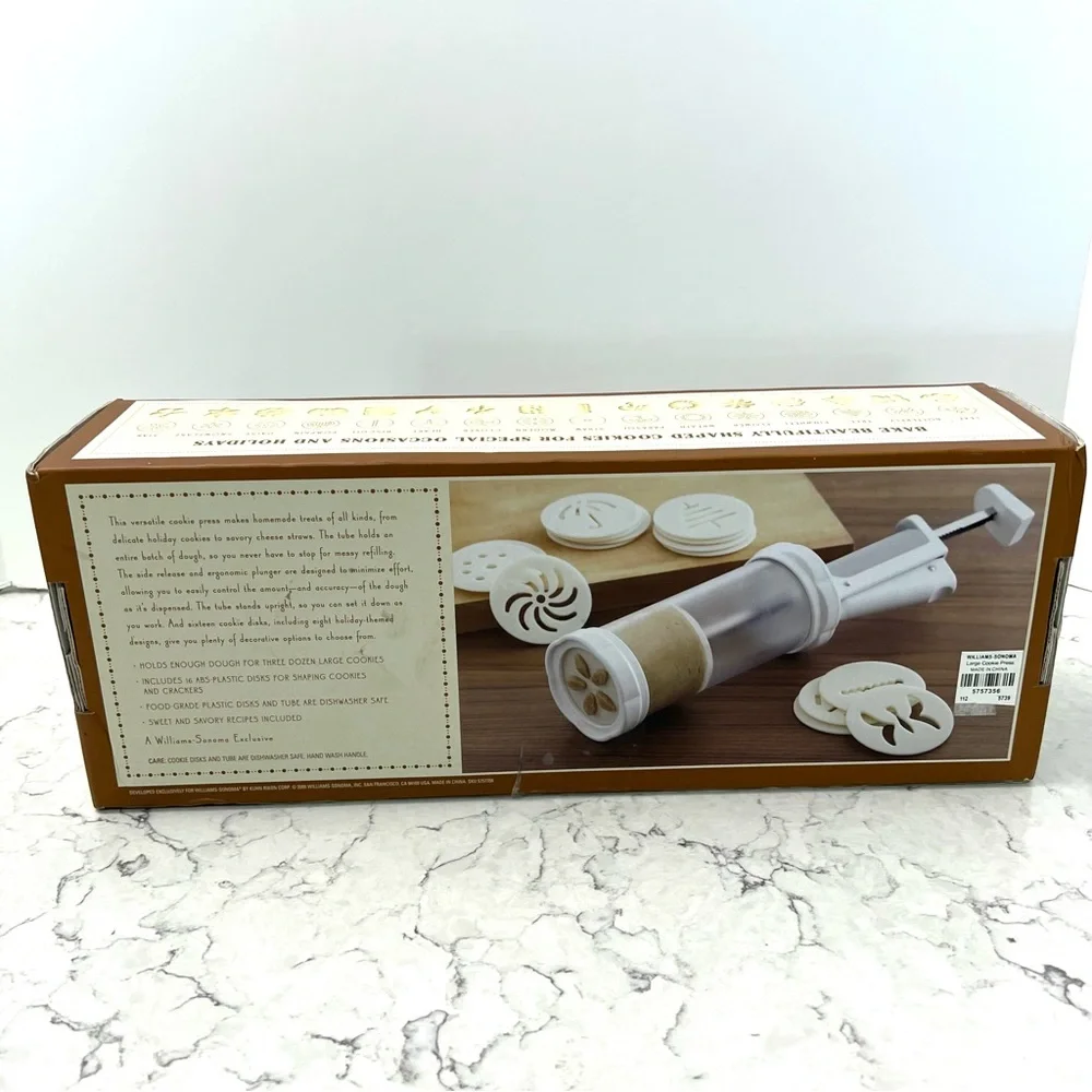 Williams Sonoma Extra Large Ergonomic Cookie Press 16 Cookie Disks All Occasions
